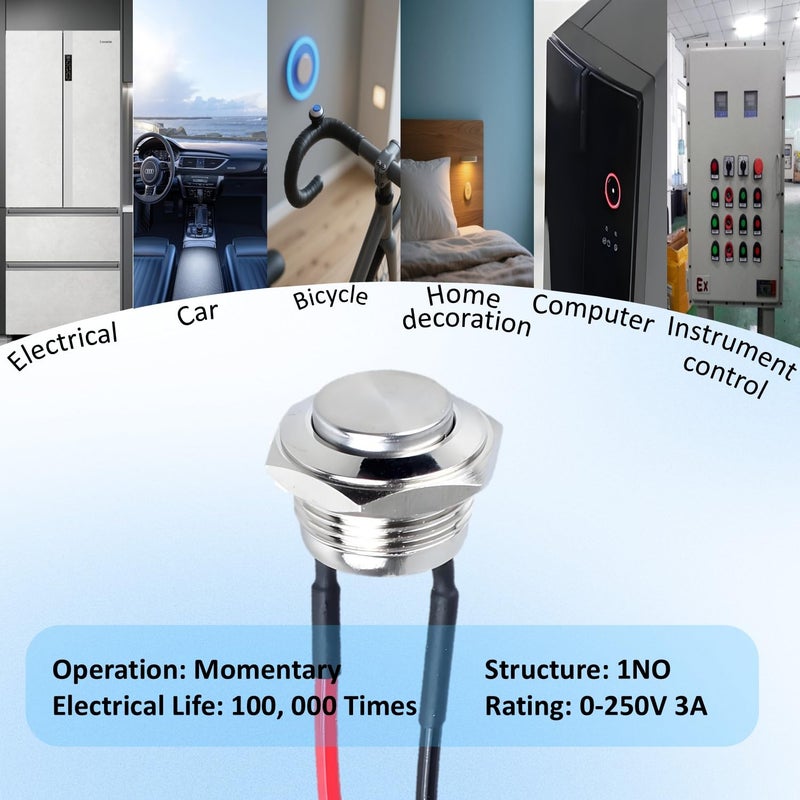 Punnzer (2-Pack) 16mm Short-Body Metal Waterproof Momentary Switch - 5/8" Mount, IP66, 1NO Contact (Up to 220V) High Head - Image 2